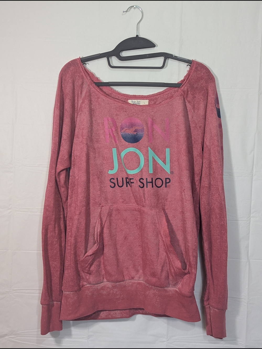 Ron Jon Surf Shop Women's Large Pink Burnout Lightweight Sweatshirt Boat Neck